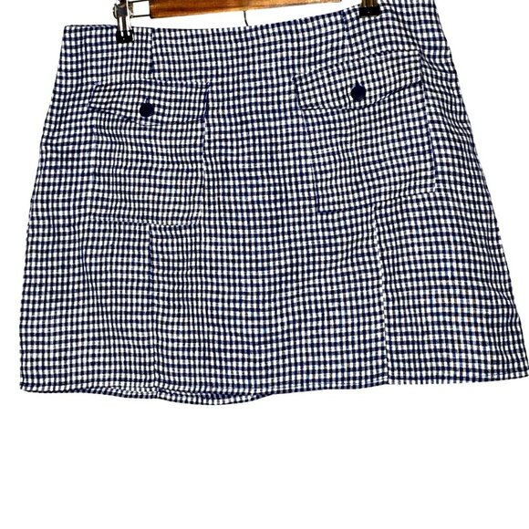 Reformation Vera Linen Blue/White Gingham Mini Skirt Size 12 - Picture 4 of 5